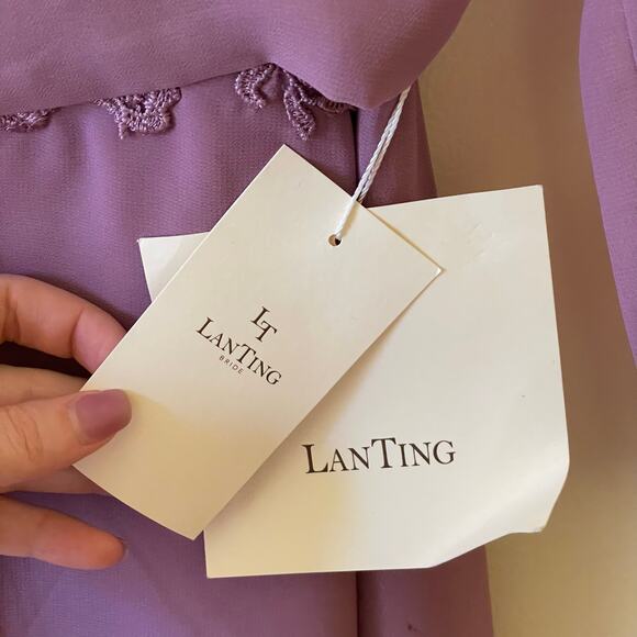 Lan Ting XS bride lavender purple formal maxi gown lace sheer floral embroidery - Picture 4 of 13